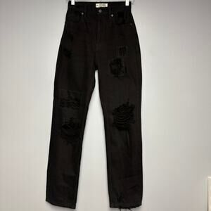 We the Free Black Curvy‎ Straight Distressed Grunge Thrashed Jeans Womens Sz 25